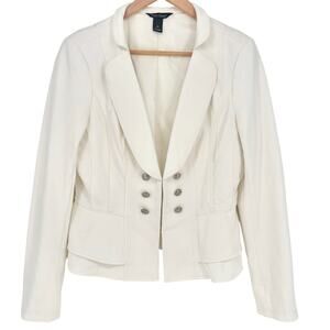 White House Black Market Cream Peplum Stretch Fitted Blazer Jacket Size 10